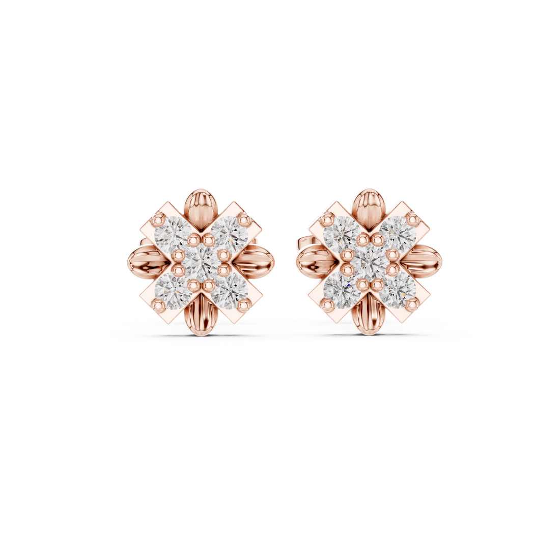 Round Brilliant Diamond Floral Cluster Geometric Star Stud Earrings
