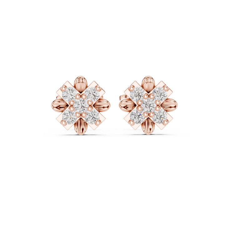 Round Brilliant Diamond Floral Cluster Geometric Star Stud Earrings