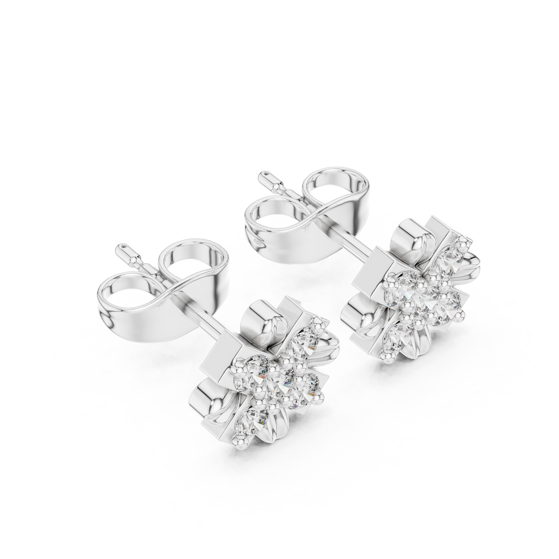 Round Brilliant Diamond Floral Cluster Geometric Star Stud Earrings