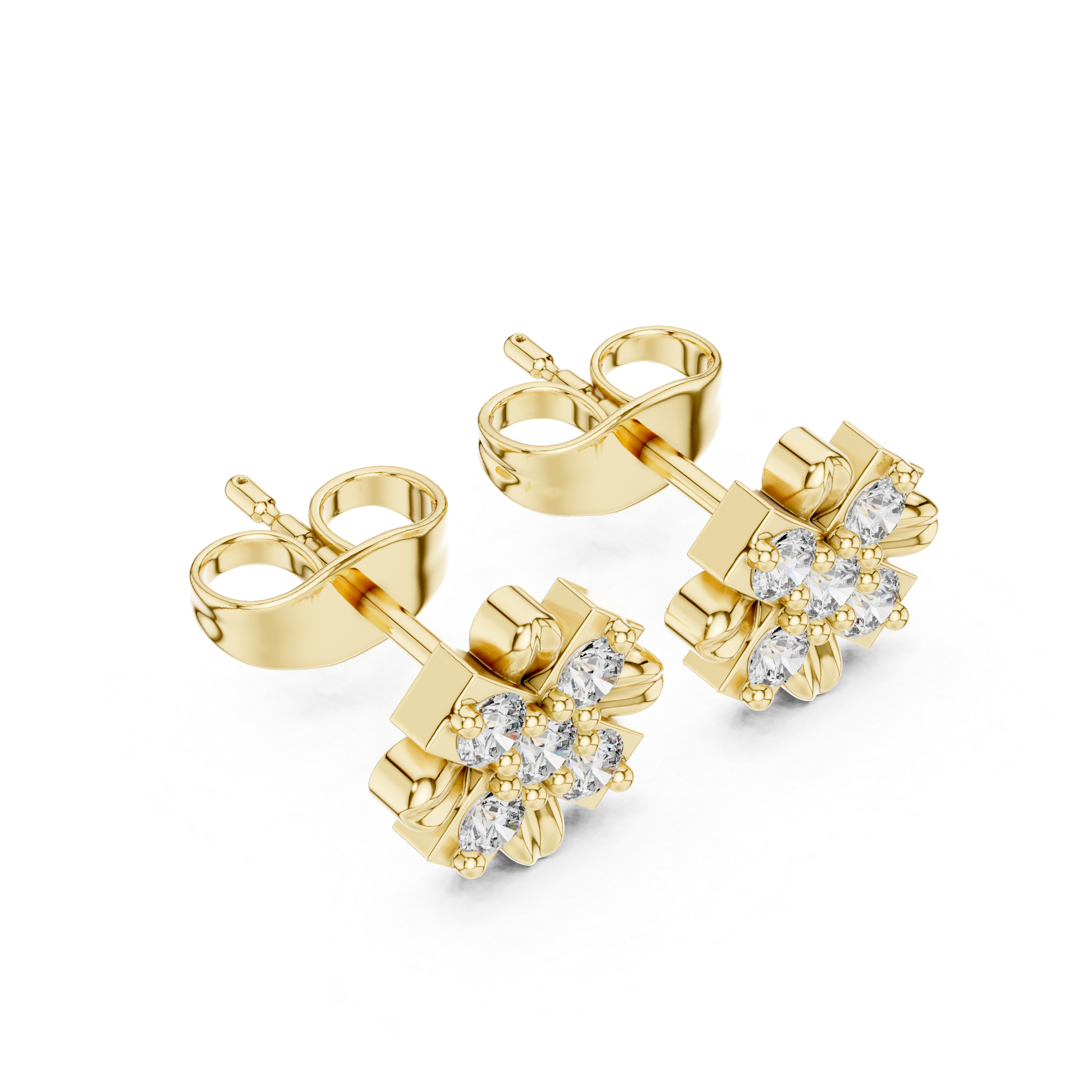 Round Brilliant Diamond Floral Cluster Geometric Star Stud Earrings