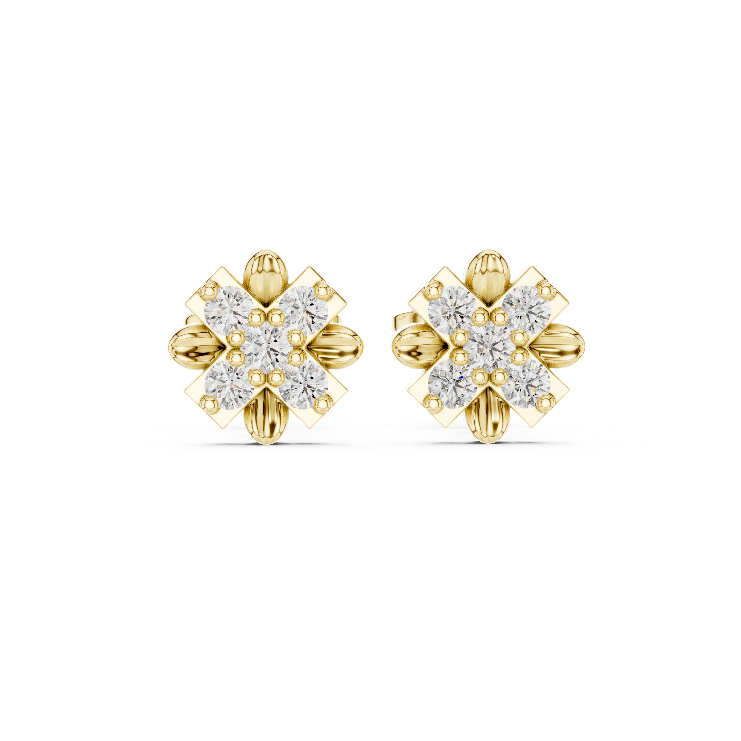 Round Brilliant Diamond Floral Cluster Geometric Star Stud Earrings