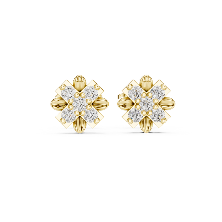 Round Brilliant Diamond Floral Cluster Geometric Star Stud Earrings