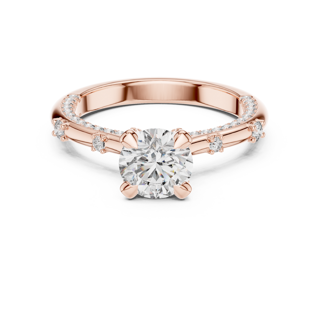 Round Cut Diamond Solitaire Ring with Pavé Band