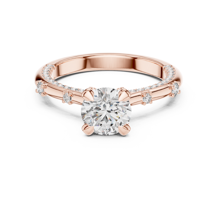 Round Cut Diamond Solitaire Ring with Pavé Band