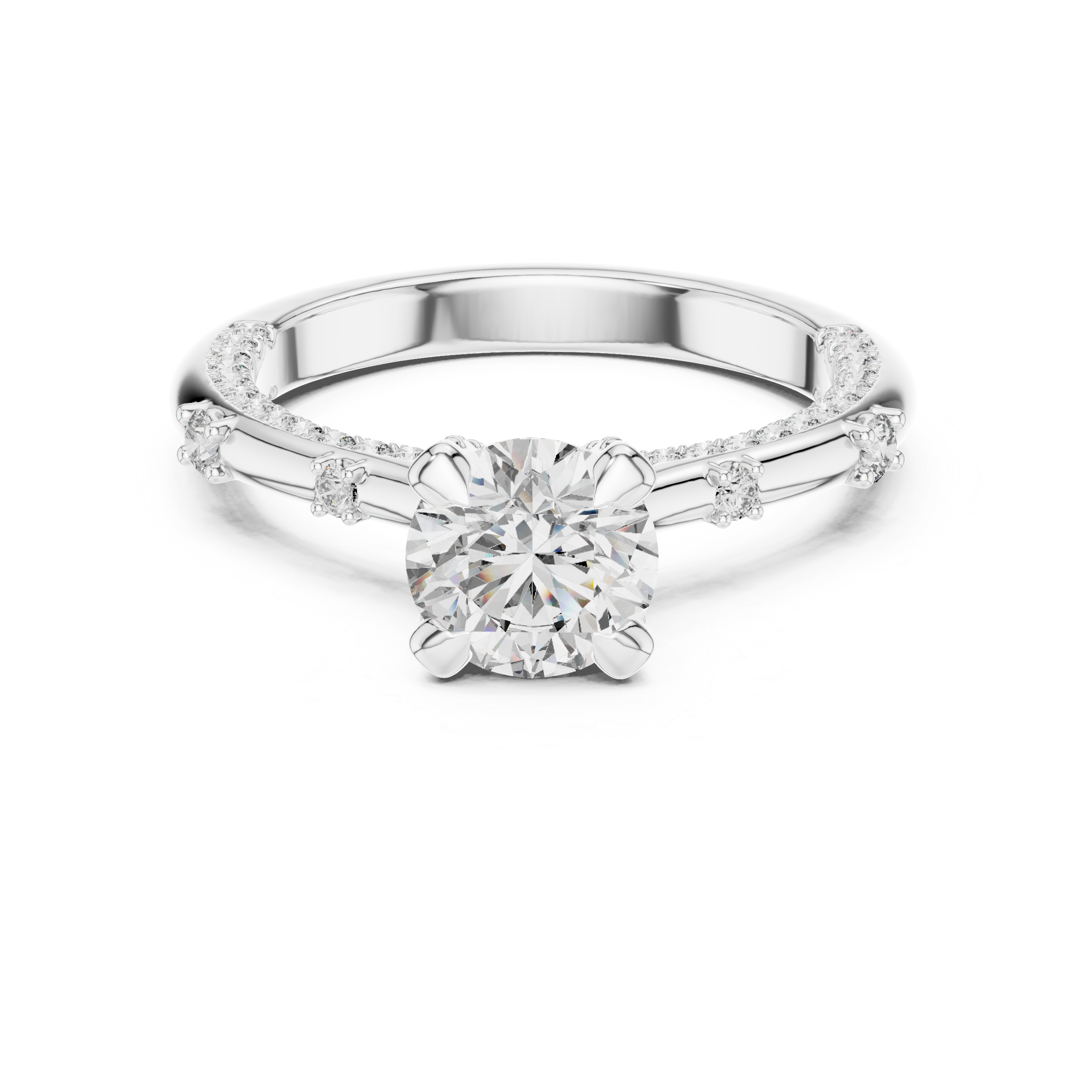 Round Cut Diamond Solitaire Ring with Pavé Band