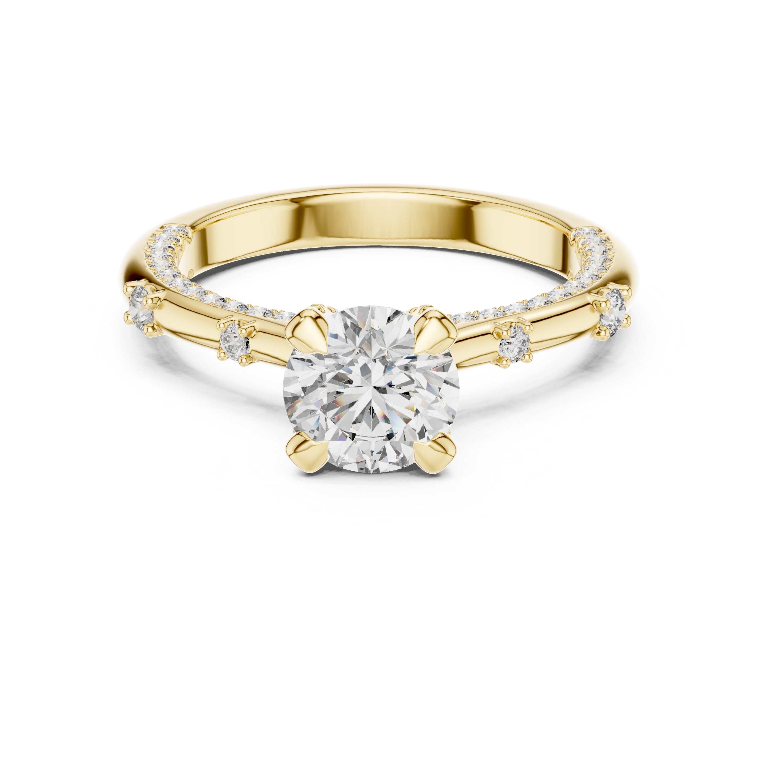 Round Cut Diamond Solitaire Ring with Pavé Band