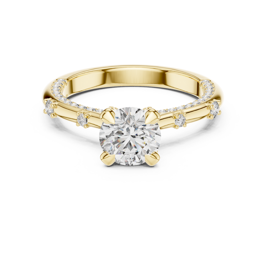 Round Cut Diamond Solitaire Ring with Pavé Band