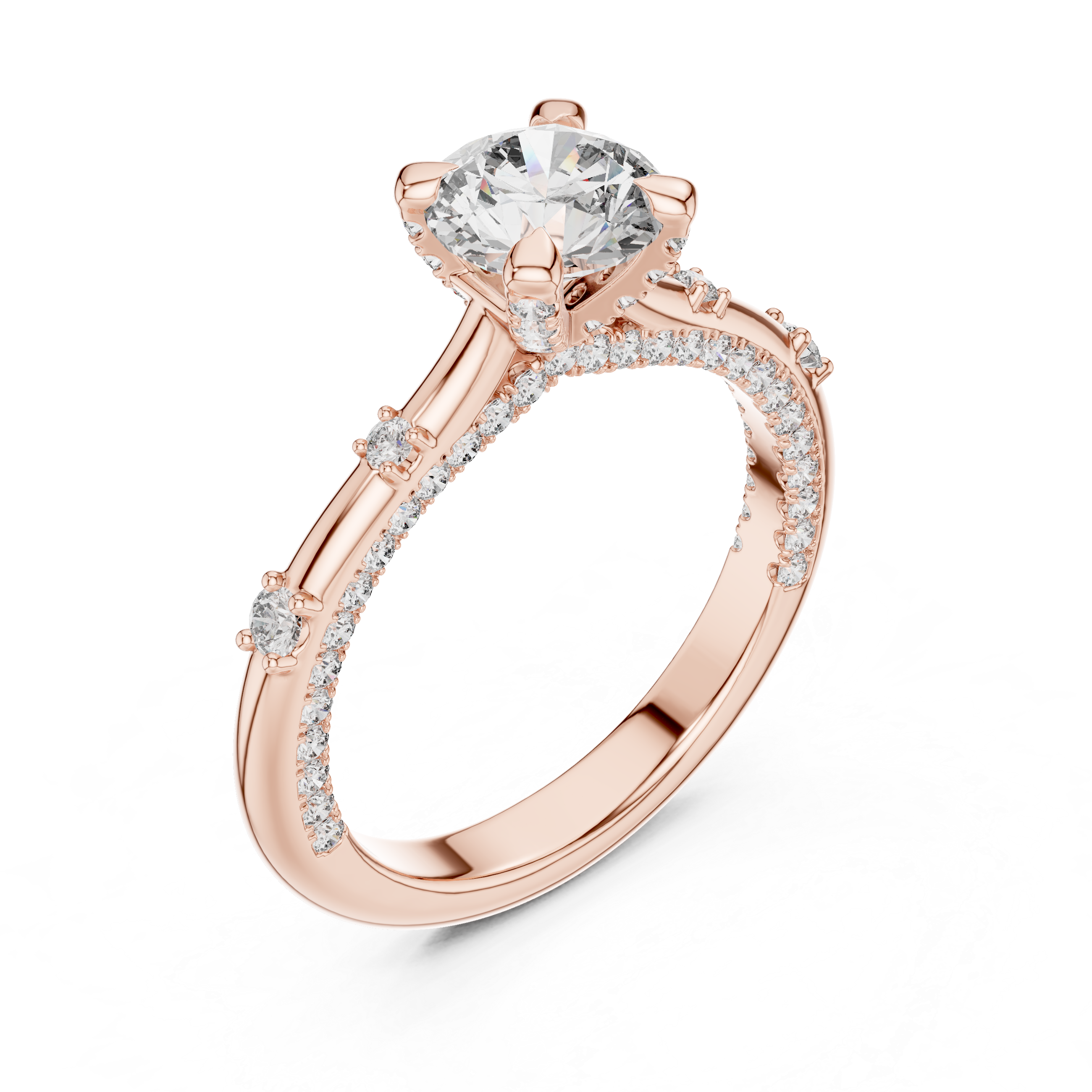Round Cut Diamond Solitaire Ring with Pavé Band