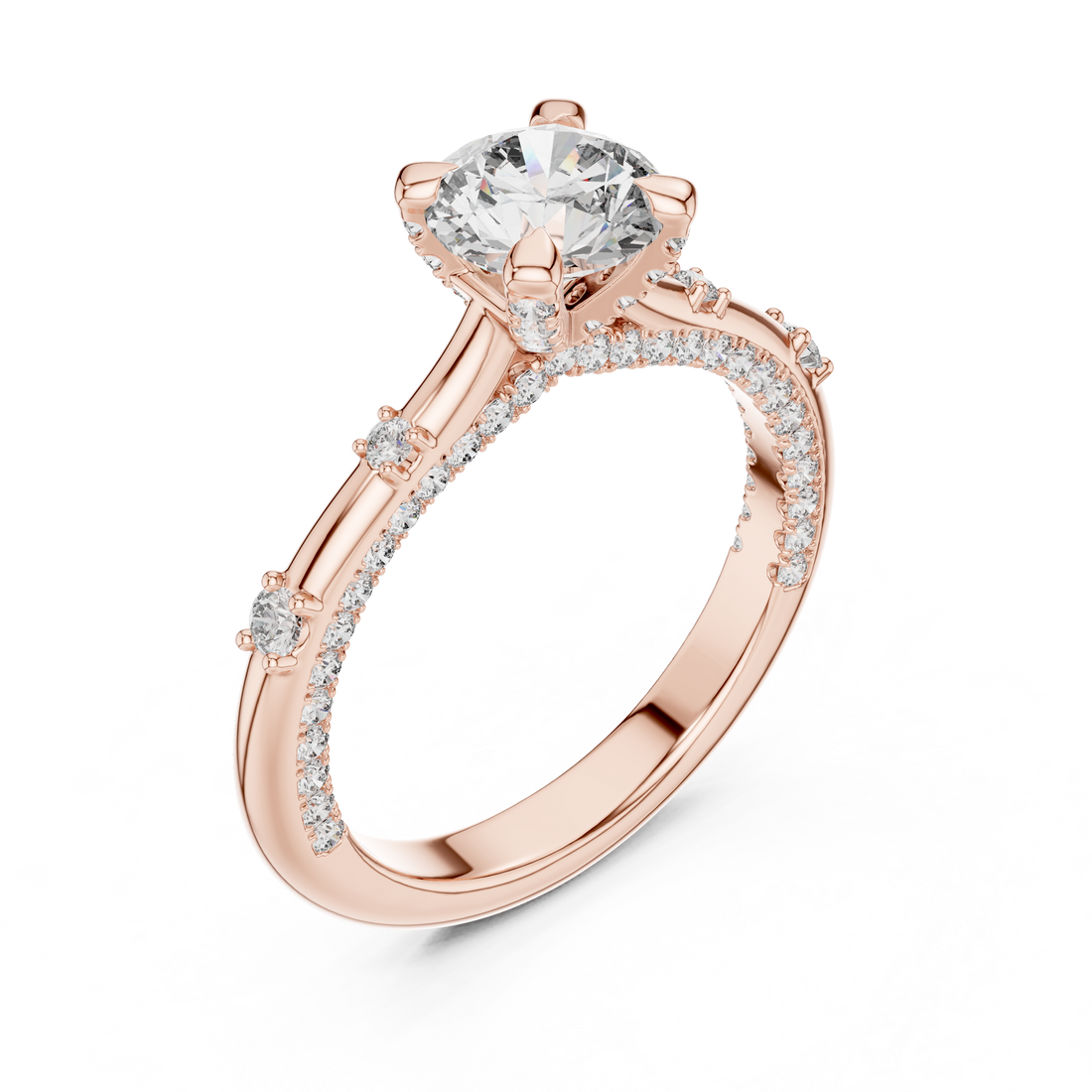 Round Cut Diamond Solitaire Ring with Pavé Band