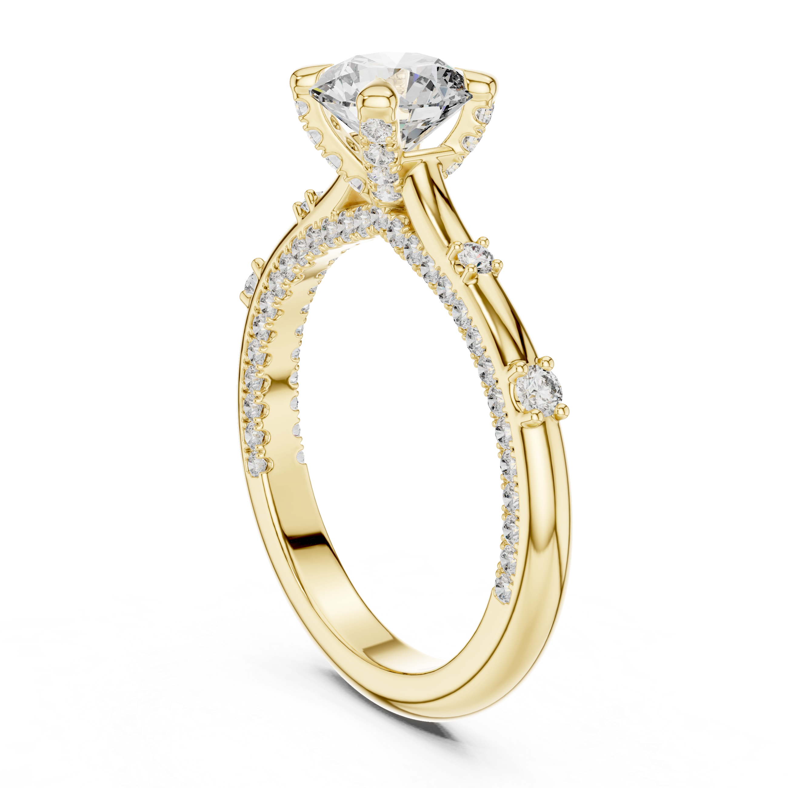 Round Cut Diamond Solitaire Ring with Pavé Band