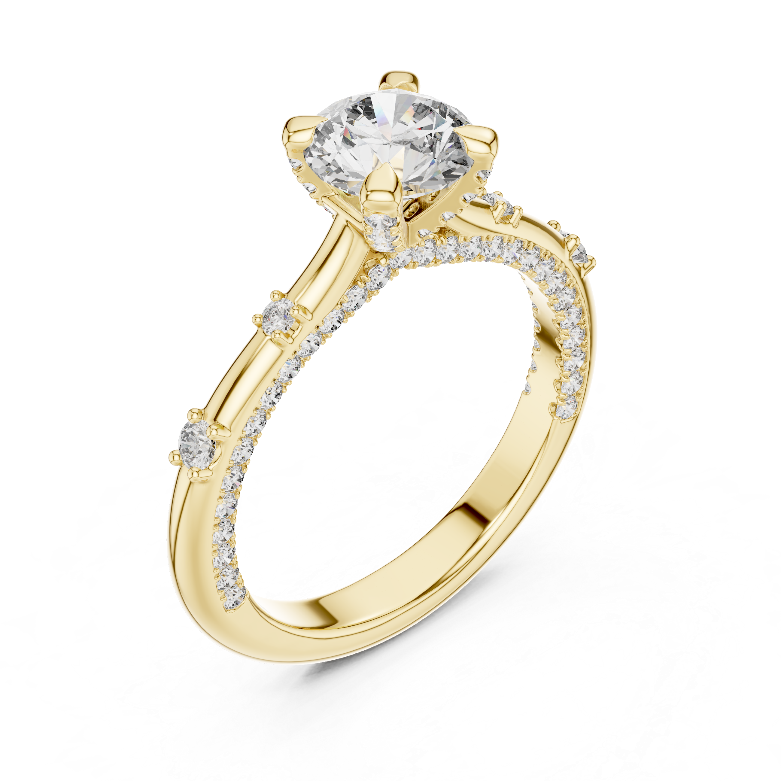 Round Cut Diamond Solitaire Ring with Pavé Band