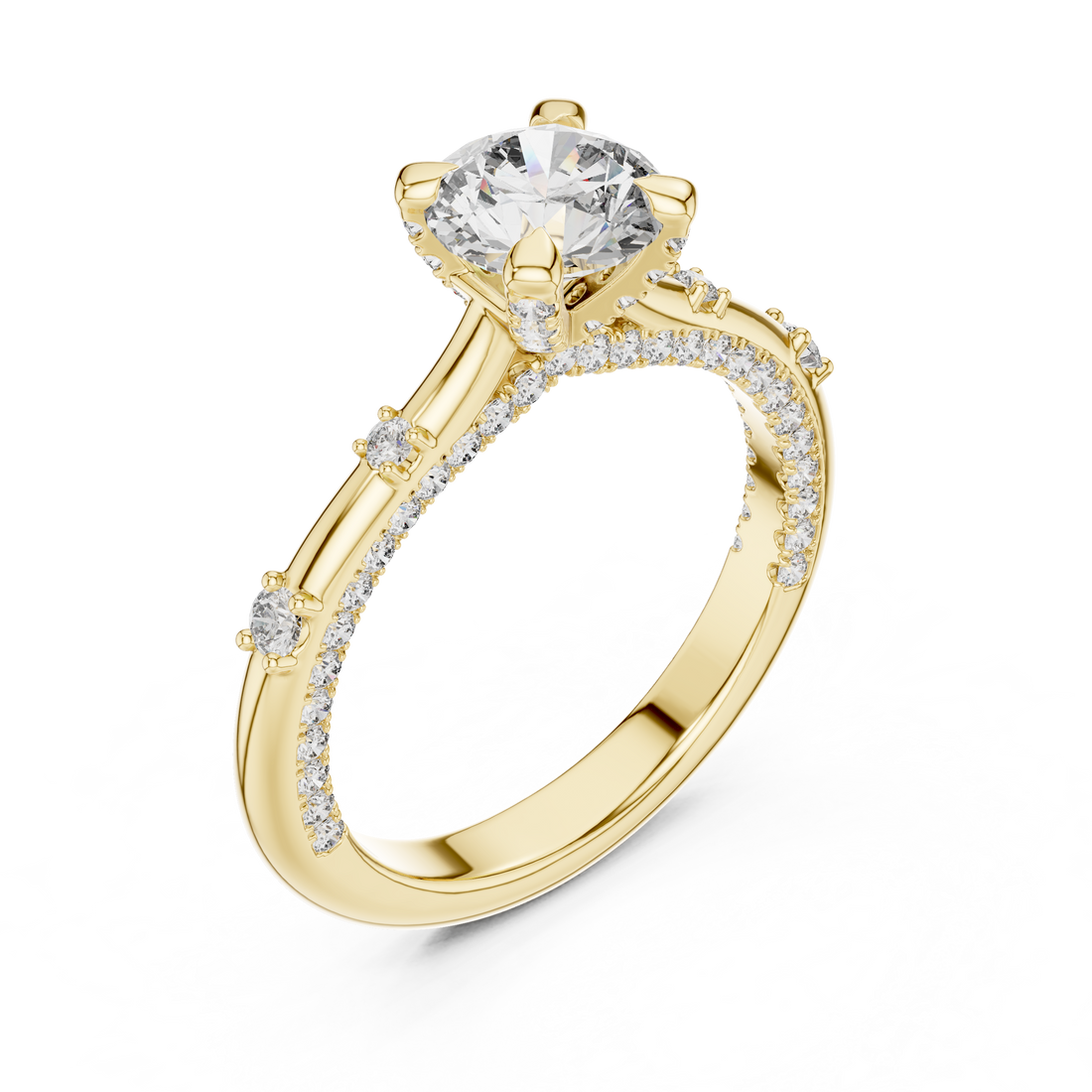 Round Cut Diamond Solitaire Ring with Pavé Band