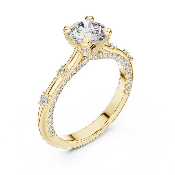 Round Cut Diamond Solitaire Ring with Pavé Band