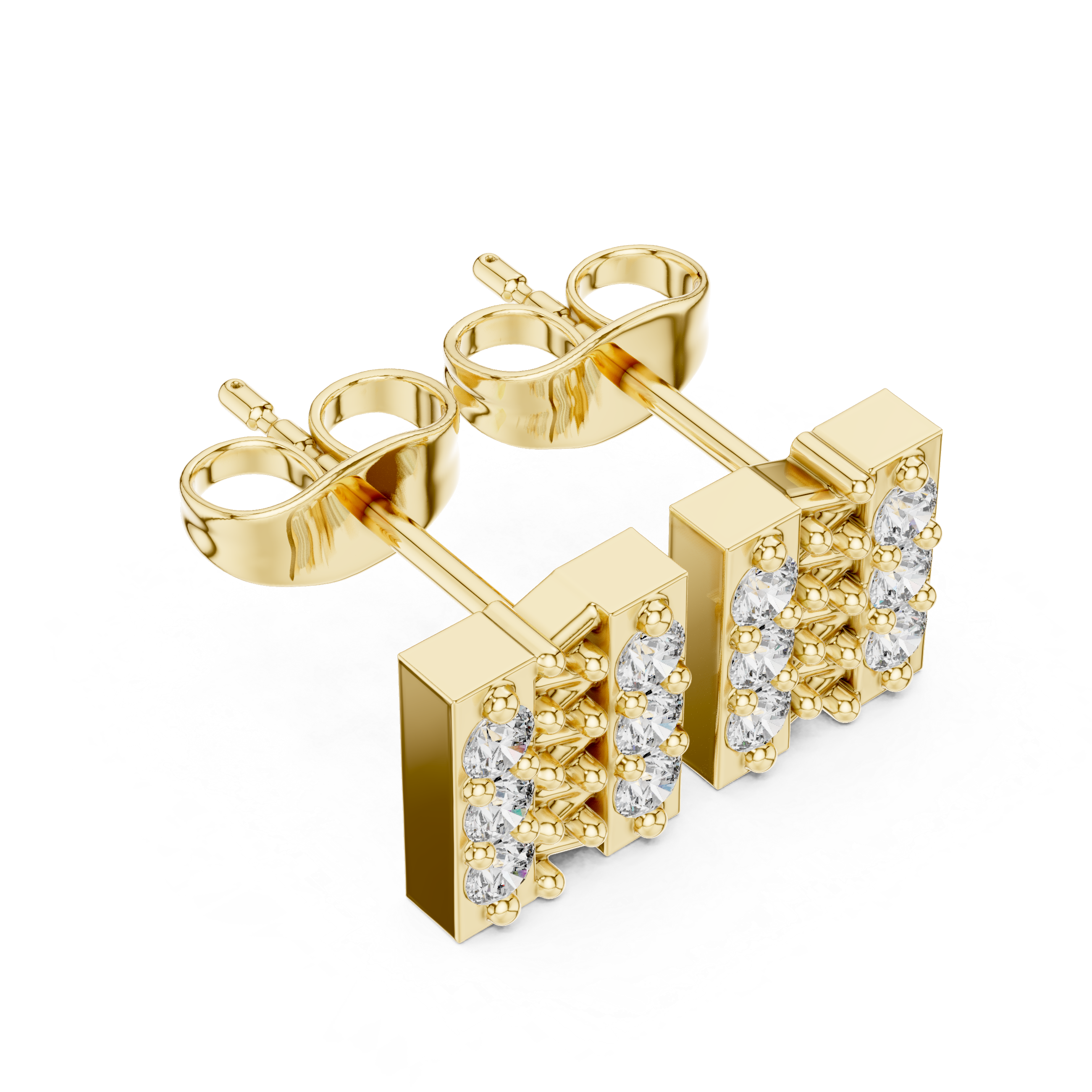 Round Brilliant Diamond Double Row Bar Cluster Stud Earrings