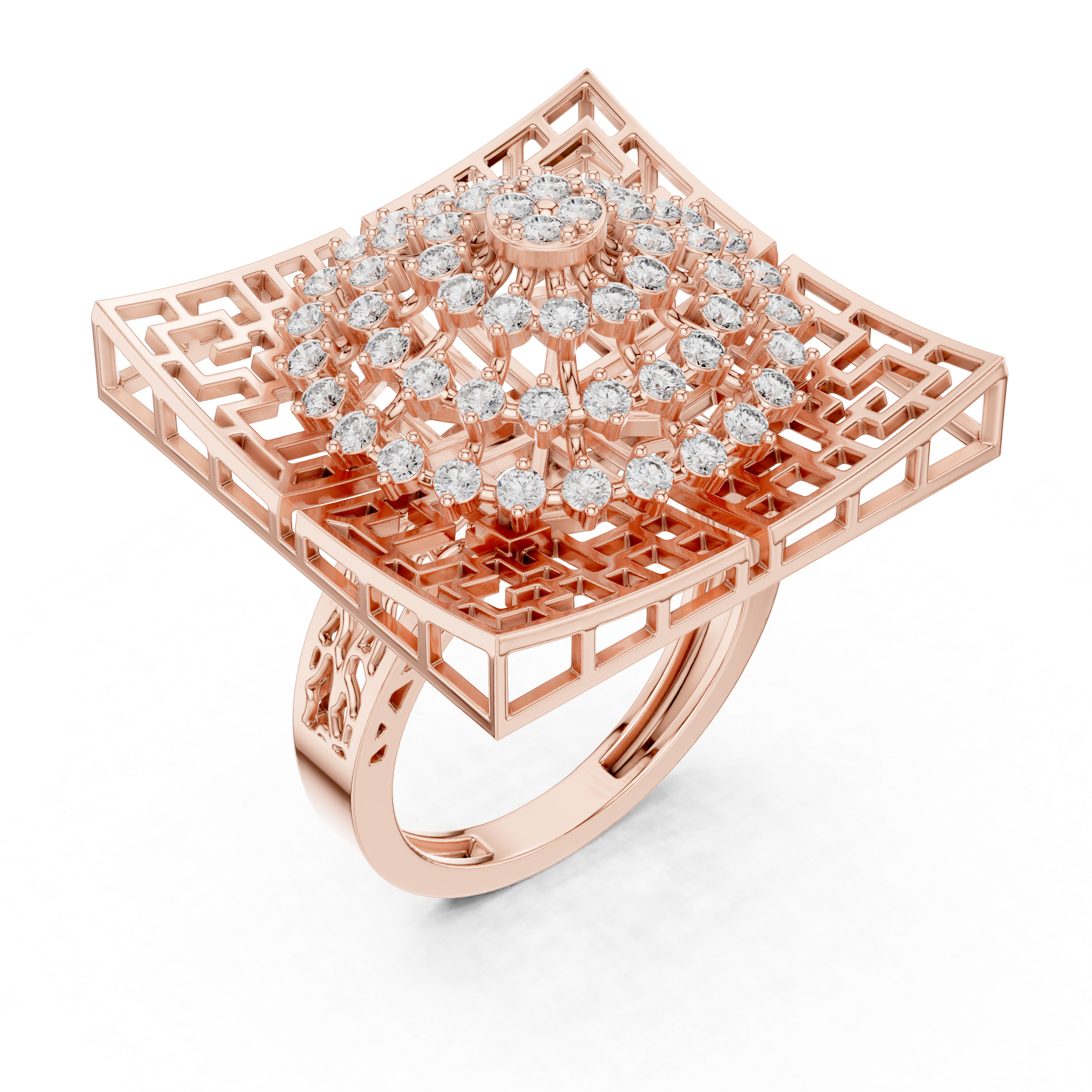 Rose gold solitaire ring with sleek modern finish.