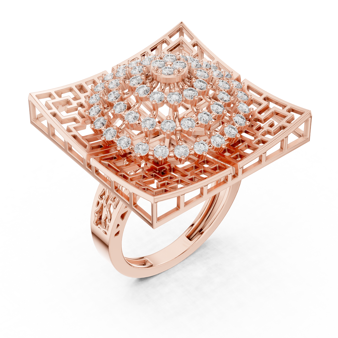 Rose gold solitaire ring with sleek modern finish.