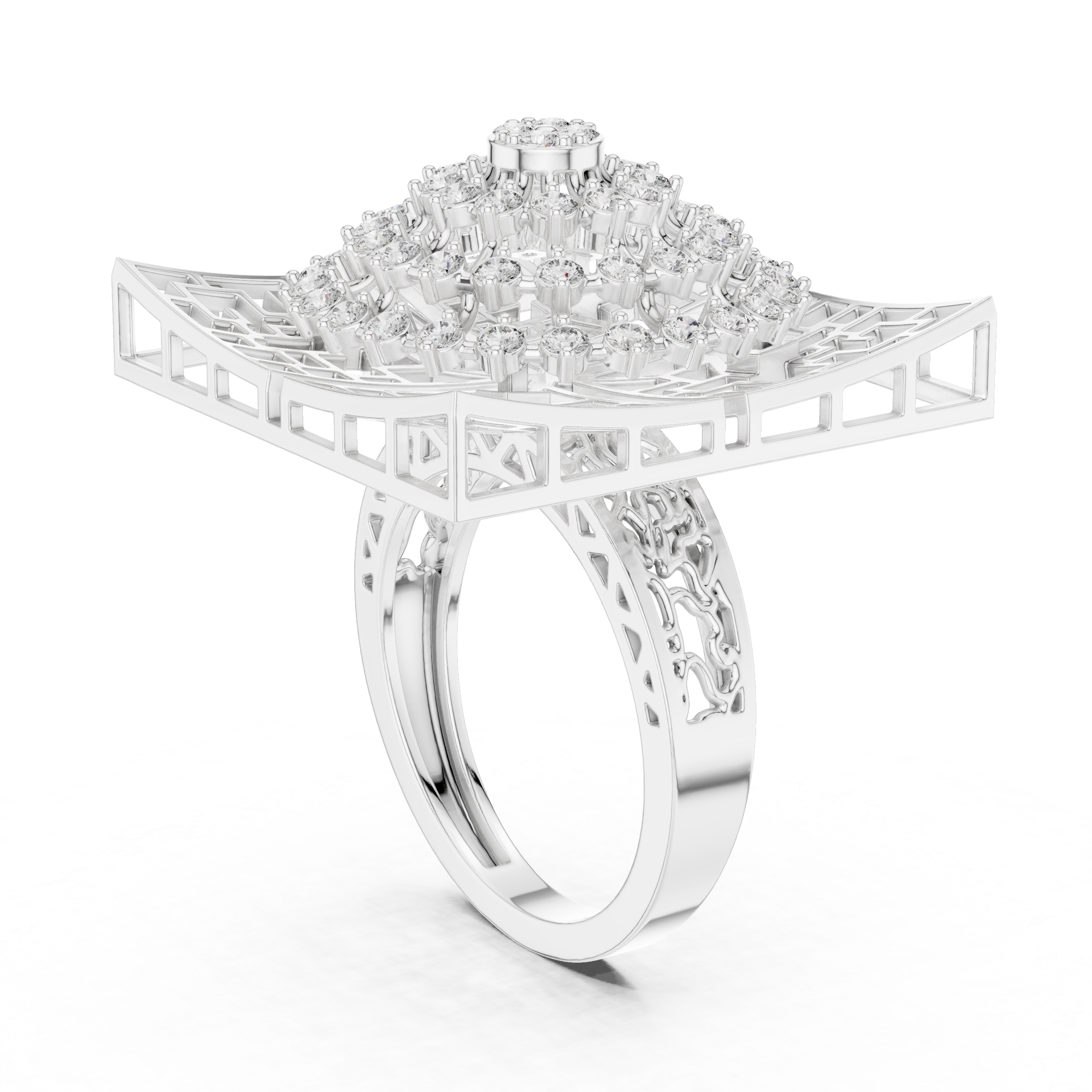 White gold eternity band with continuous diamonds.