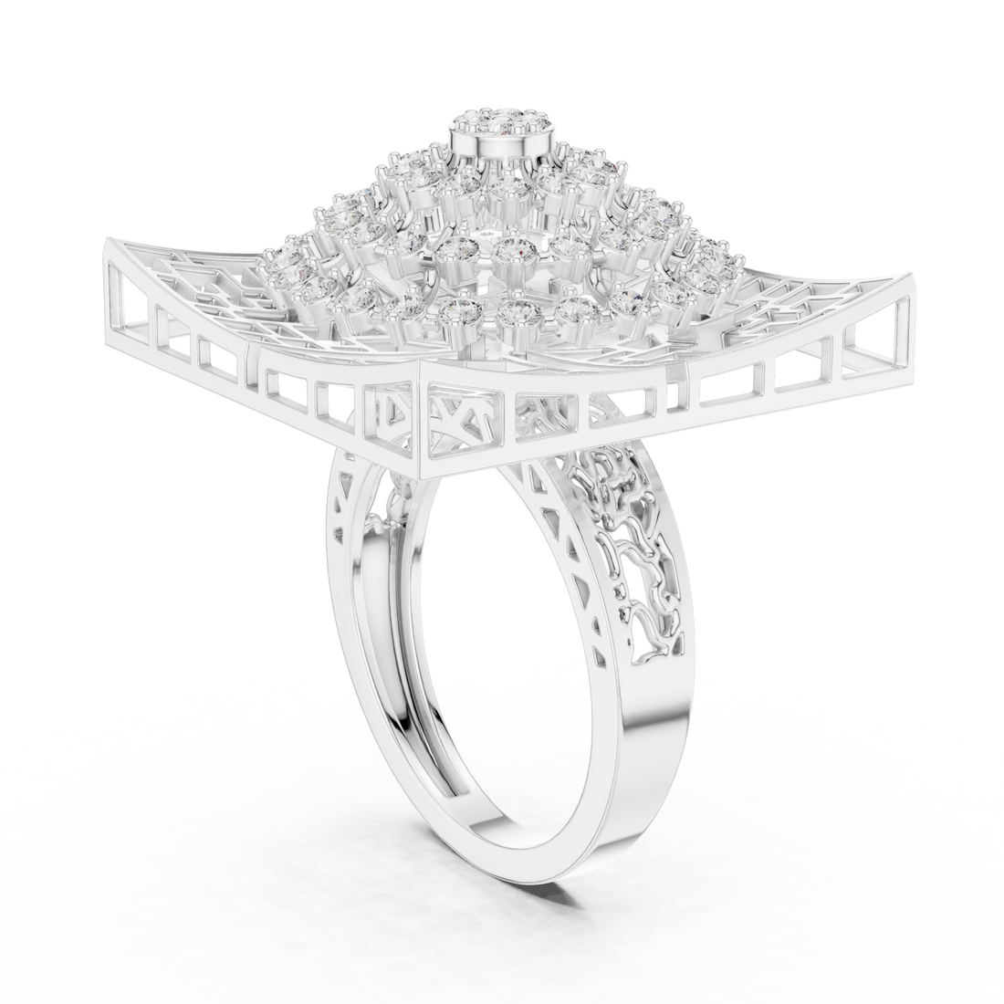 White gold eternity band with continuous diamonds.