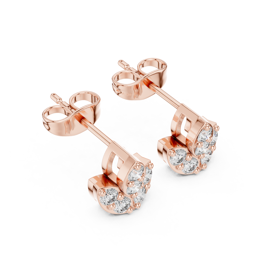 Round Diamond Marquise Fan Cluster Stud Earrings with Sculpted Floral Silhouette