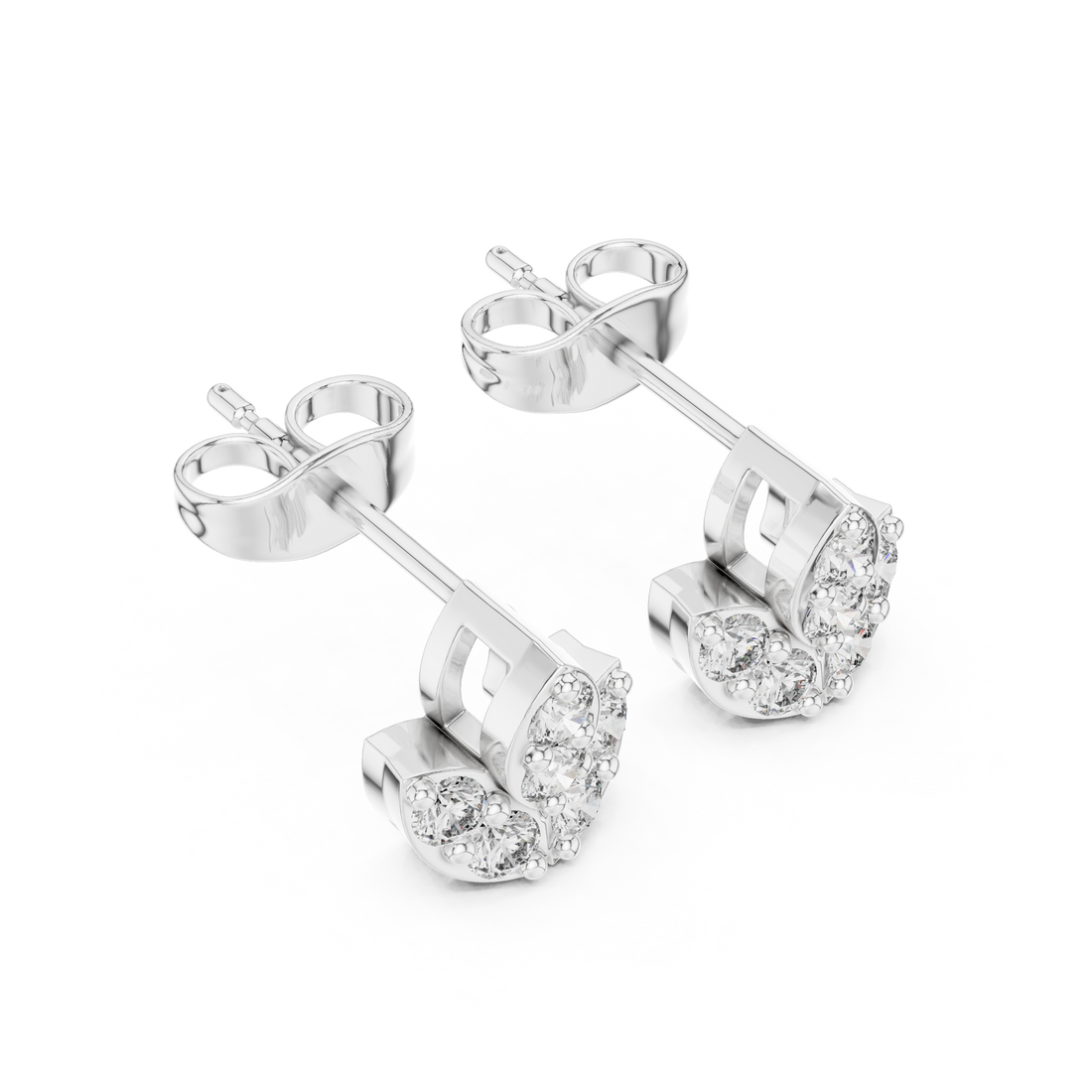 Round Diamond Marquise Fan Cluster Stud Earrings with Sculpted Floral Silhouette