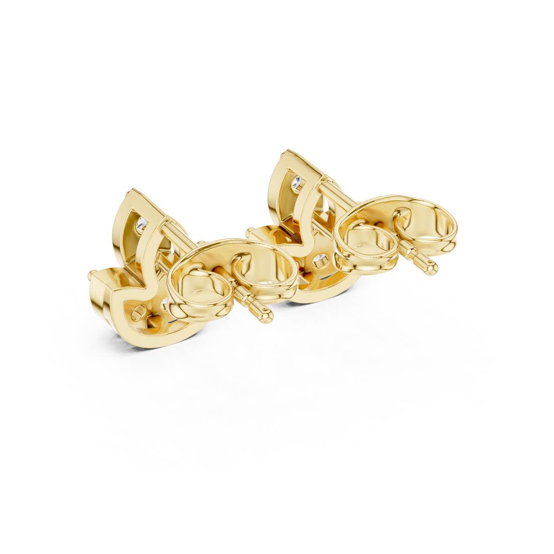 Round Diamond Marquise Fan Cluster Stud Earrings with Sculpted Floral Silhouette