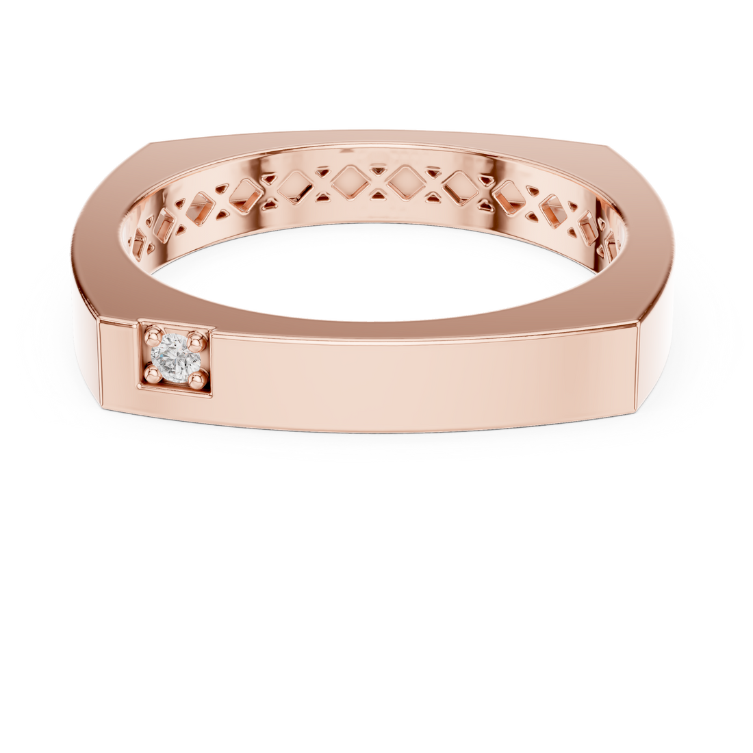 Square Edge Round Cut Diamond Solitaire Band Ring