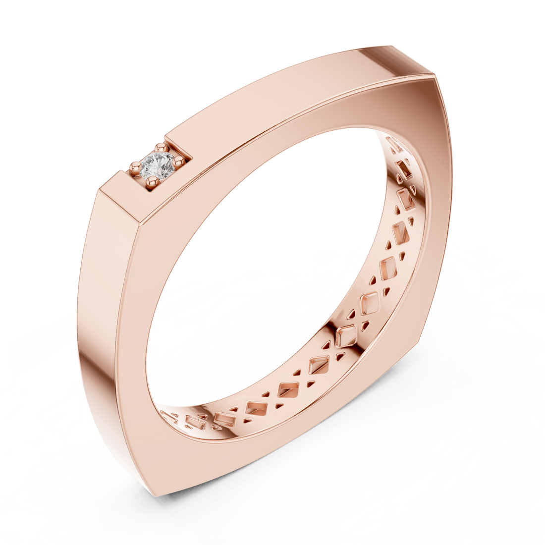 Square Edge Round Cut Diamond Solitaire Band Ring