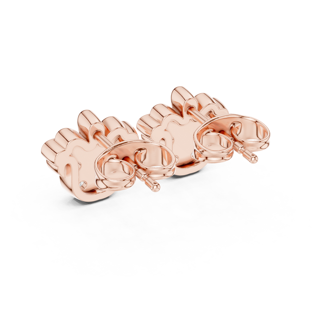 Round Diamond Fleur de Lis Cluster Stud Earrings Vintage Motif