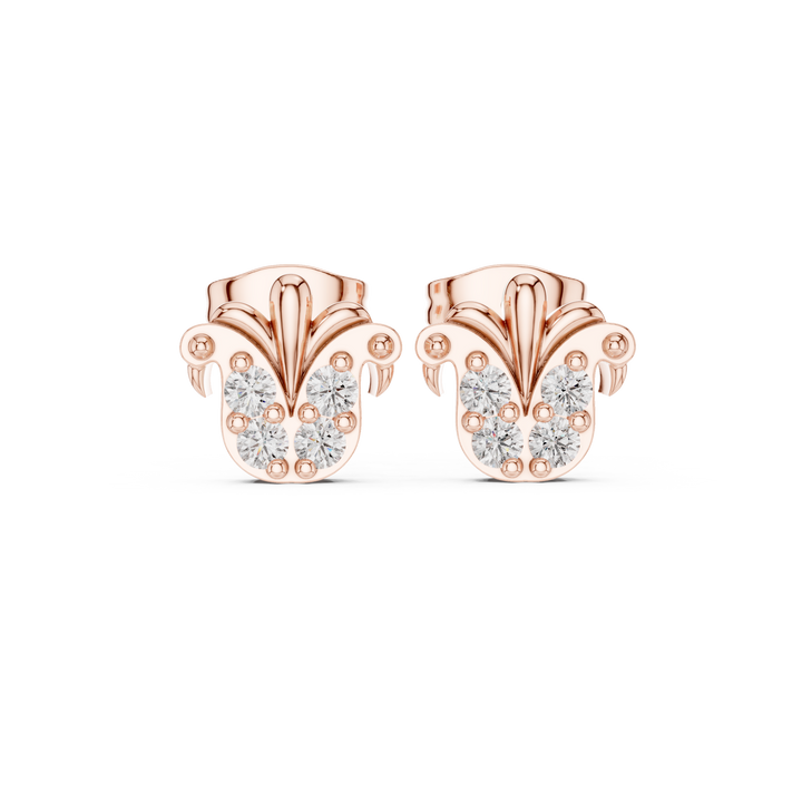 Round Diamond Fleur de Lis Cluster Stud Earrings Vintage Motif