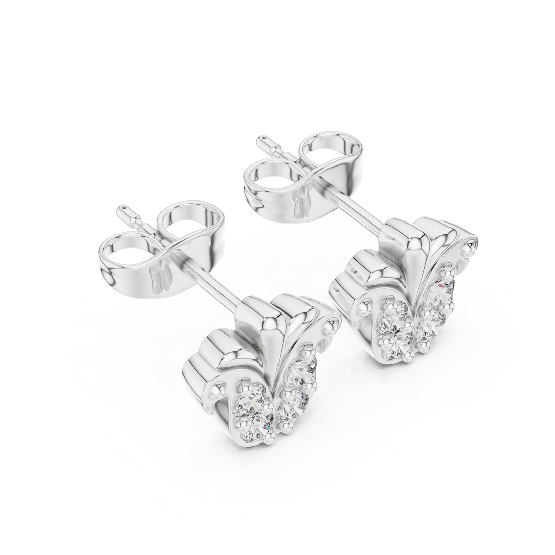 Round Diamond Fleur de Lis Cluster Stud Earrings Vintage Motif