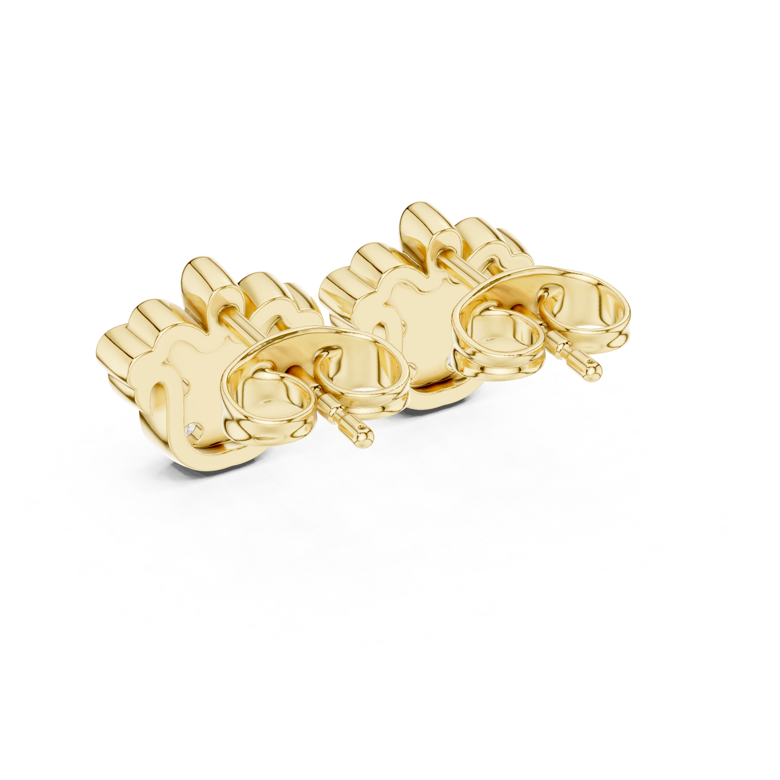 Round Diamond Fleur de Lis Cluster Stud Earrings Vintage Motif