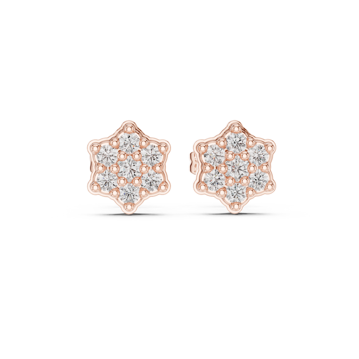 Round Diamond Floral Star Cluster Stud Earrings with Collet Setting
