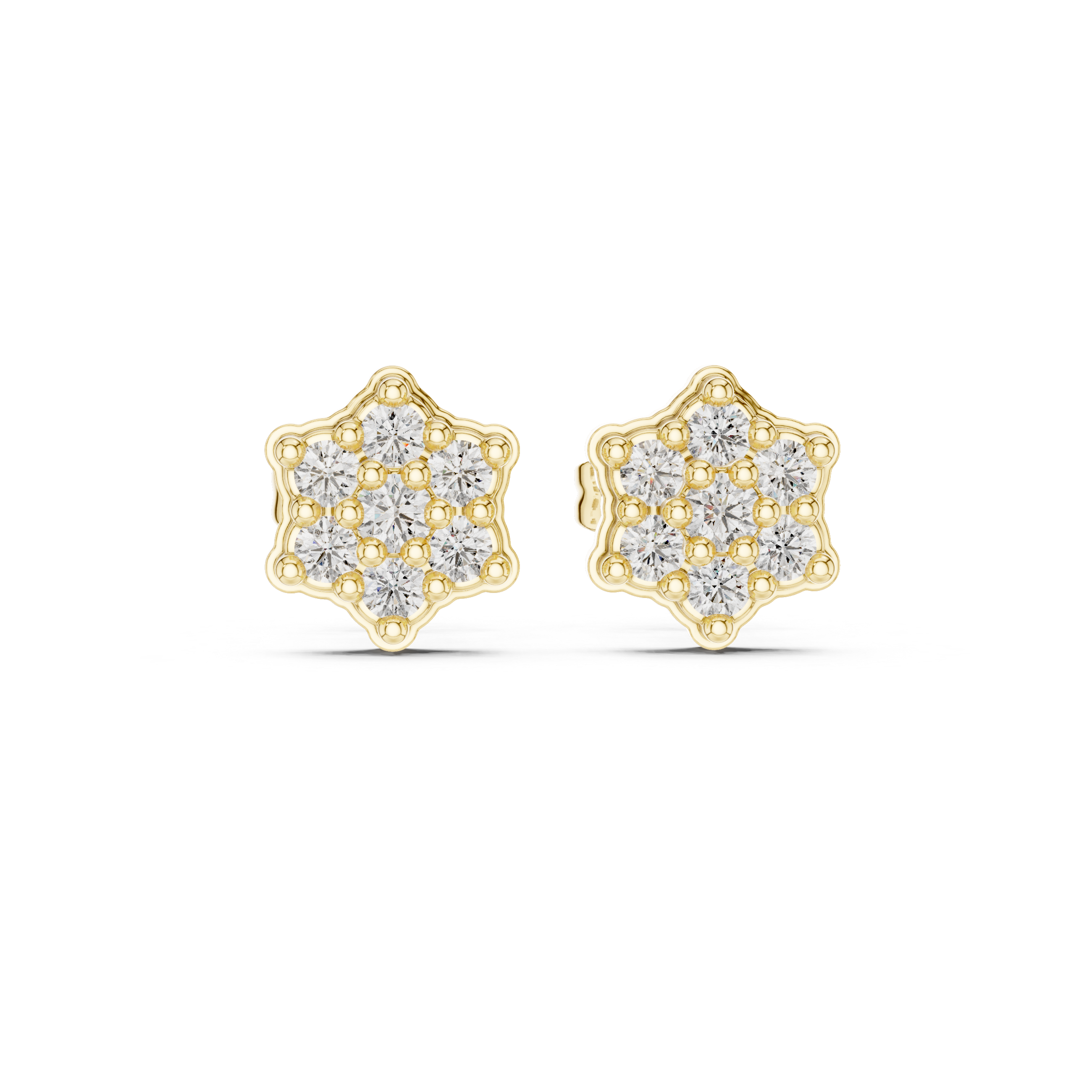 Round Diamond Floral Star Cluster Stud Earrings with Collet Setting