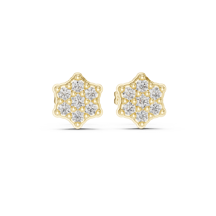 Round Diamond Floral Star Cluster Stud Earrings with Collet Setting