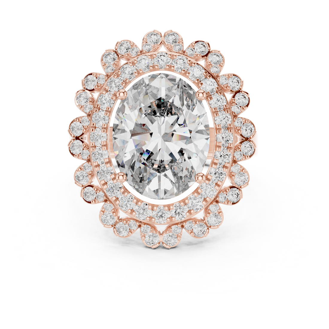 Oval Cut Sapphire Double Halo Diamond Statement Ring