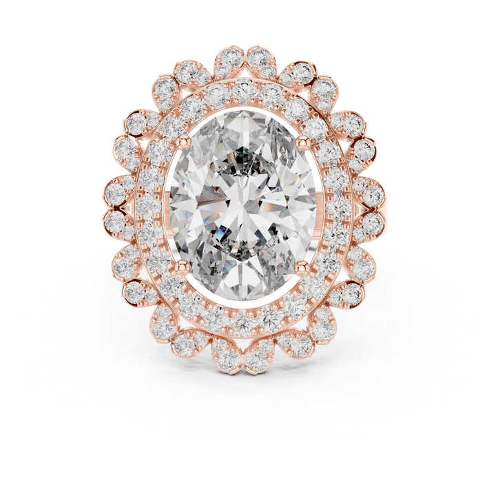 Oval Cut Sapphire Double Halo Diamond Statement Ring