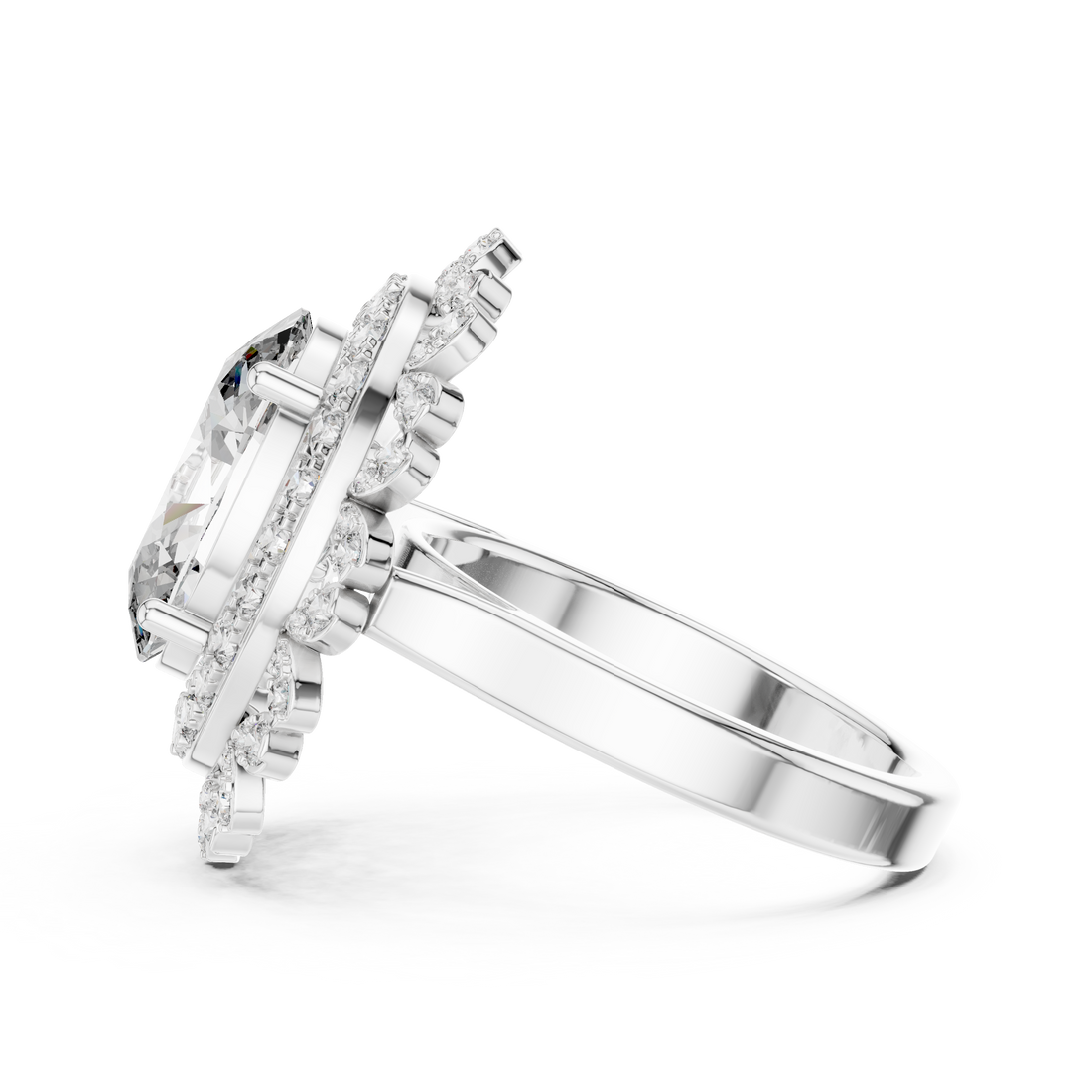 Oval Cut Sapphire Double Halo Diamond Statement Ring