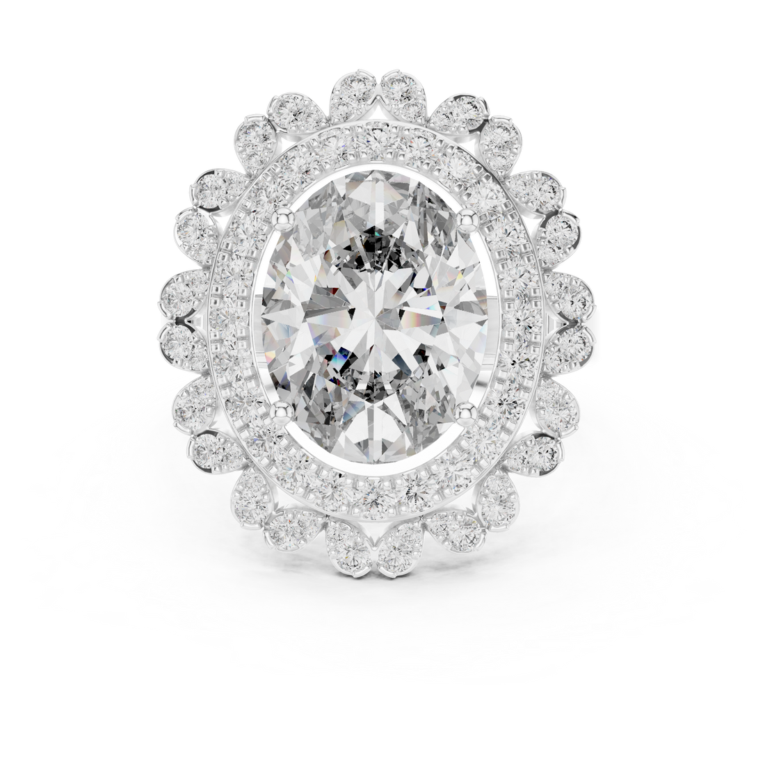 Oval Cut Sapphire Double Halo Diamond Statement Ring