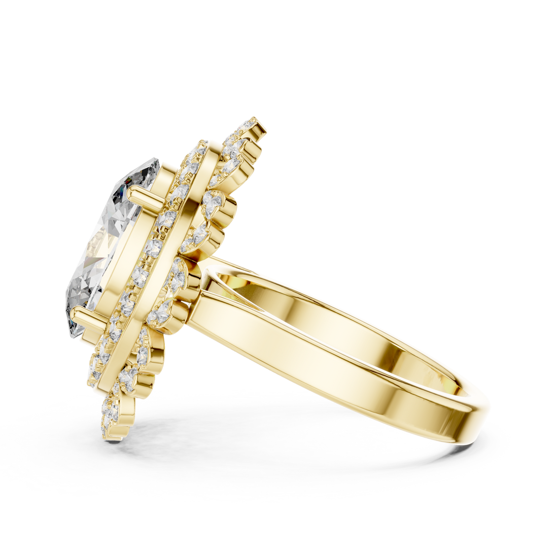 Oval Cut Sapphire Double Halo Diamond Statement Ring