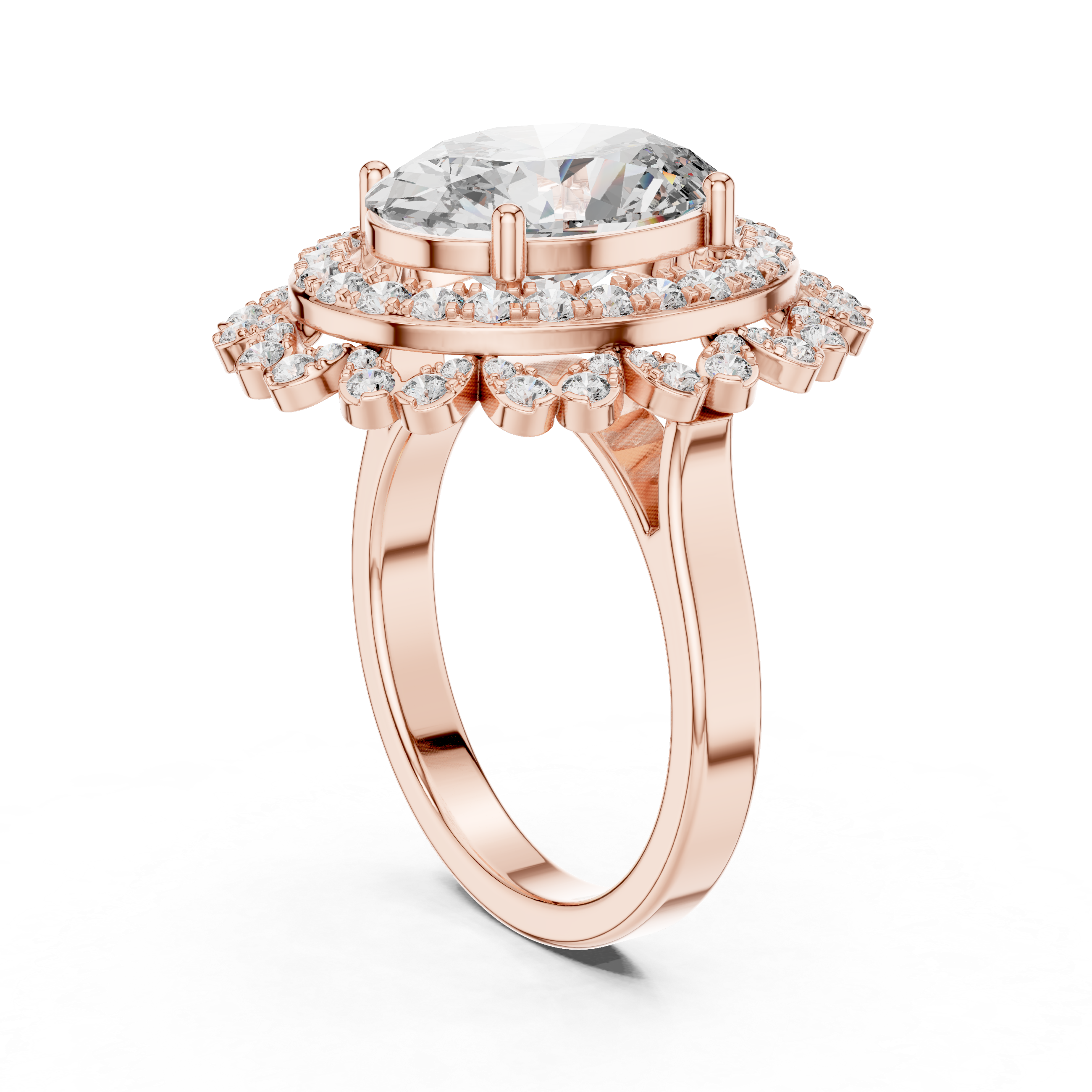 Oval Cut Sapphire Double Halo Diamond Statement Ring