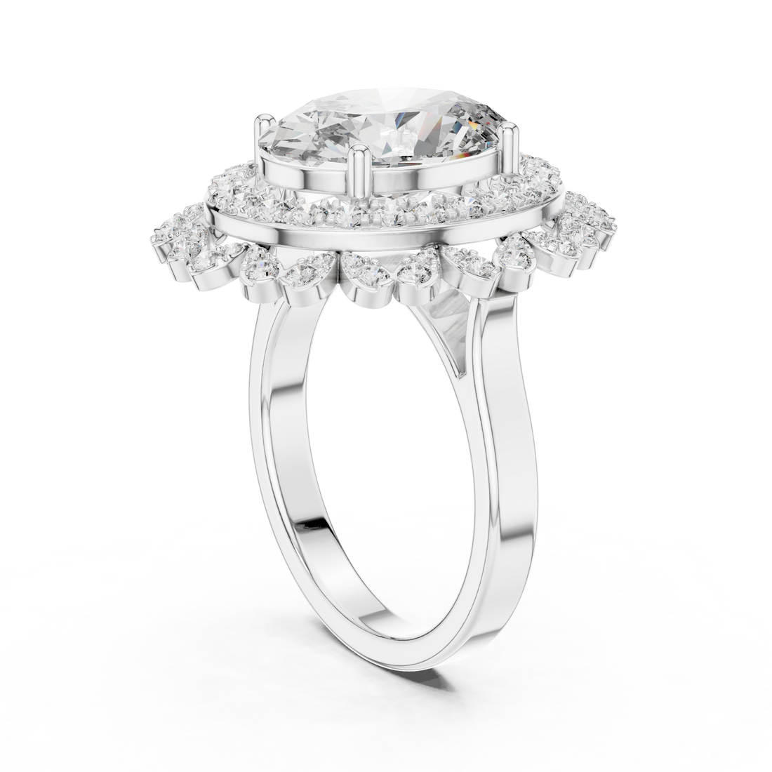 Oval Cut Sapphire Double Halo Diamond Statement Ring