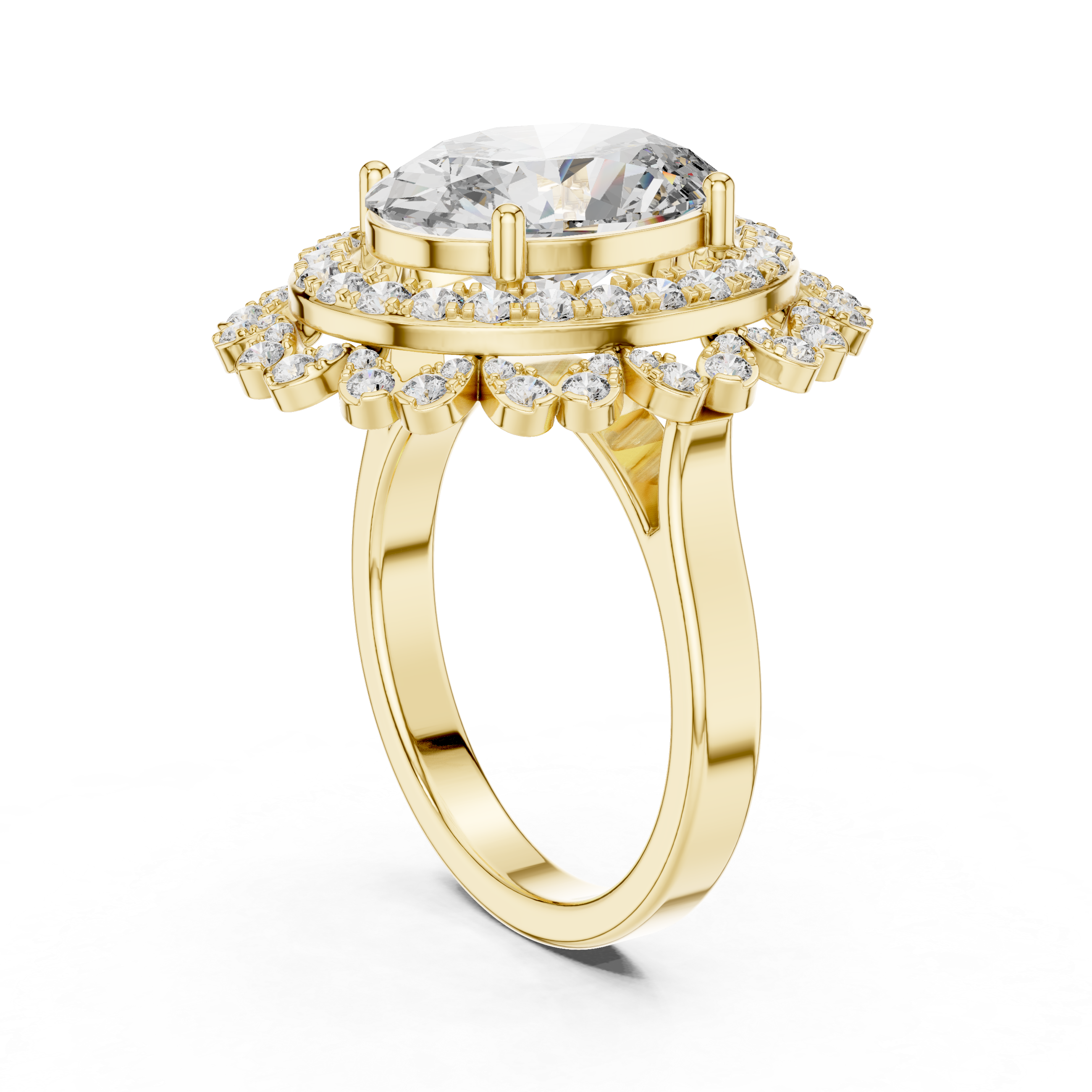 Oval Cut Sapphire Double Halo Diamond Statement Ring