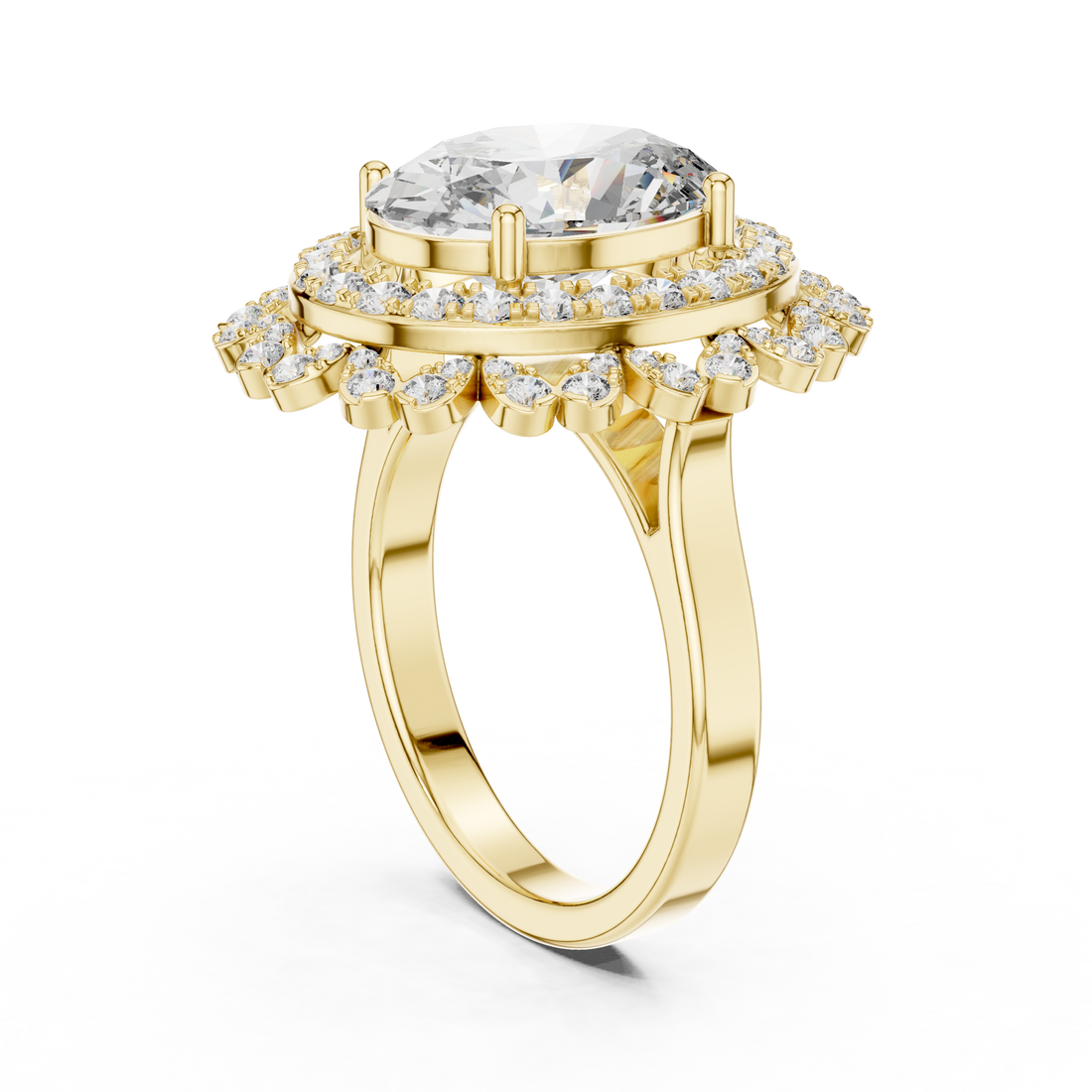 Oval Cut Sapphire Double Halo Diamond Statement Ring