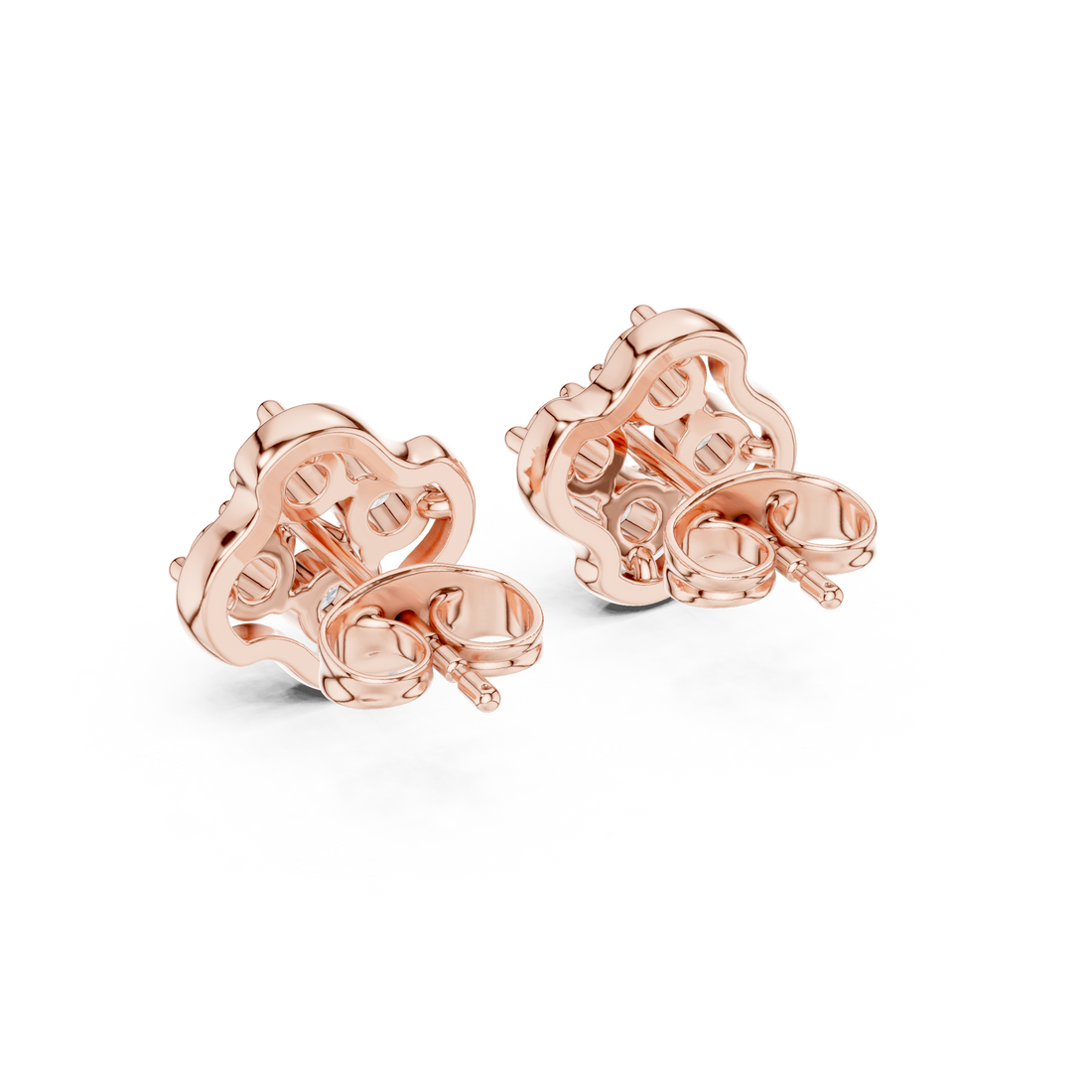 Round Diamond Floral Cluster Stud Earrings with Scalloped Halo