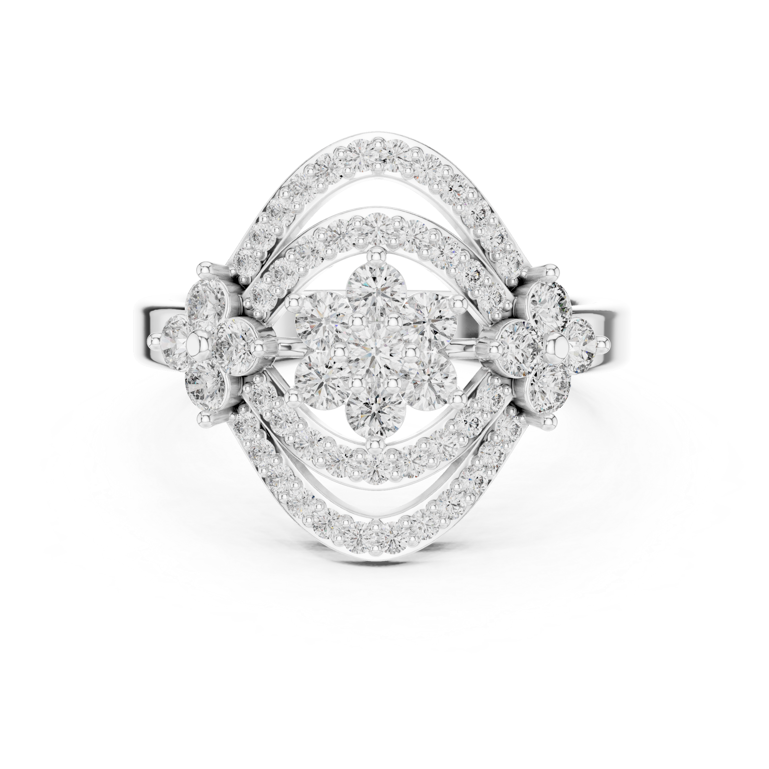 Round Cut Diamond Cluster Halo Statement Ring