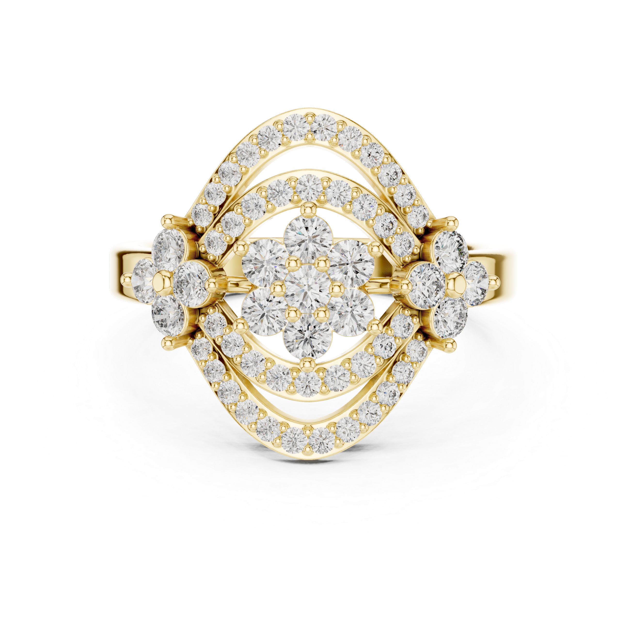 Round Cut Diamond Cluster Halo Statement Ring