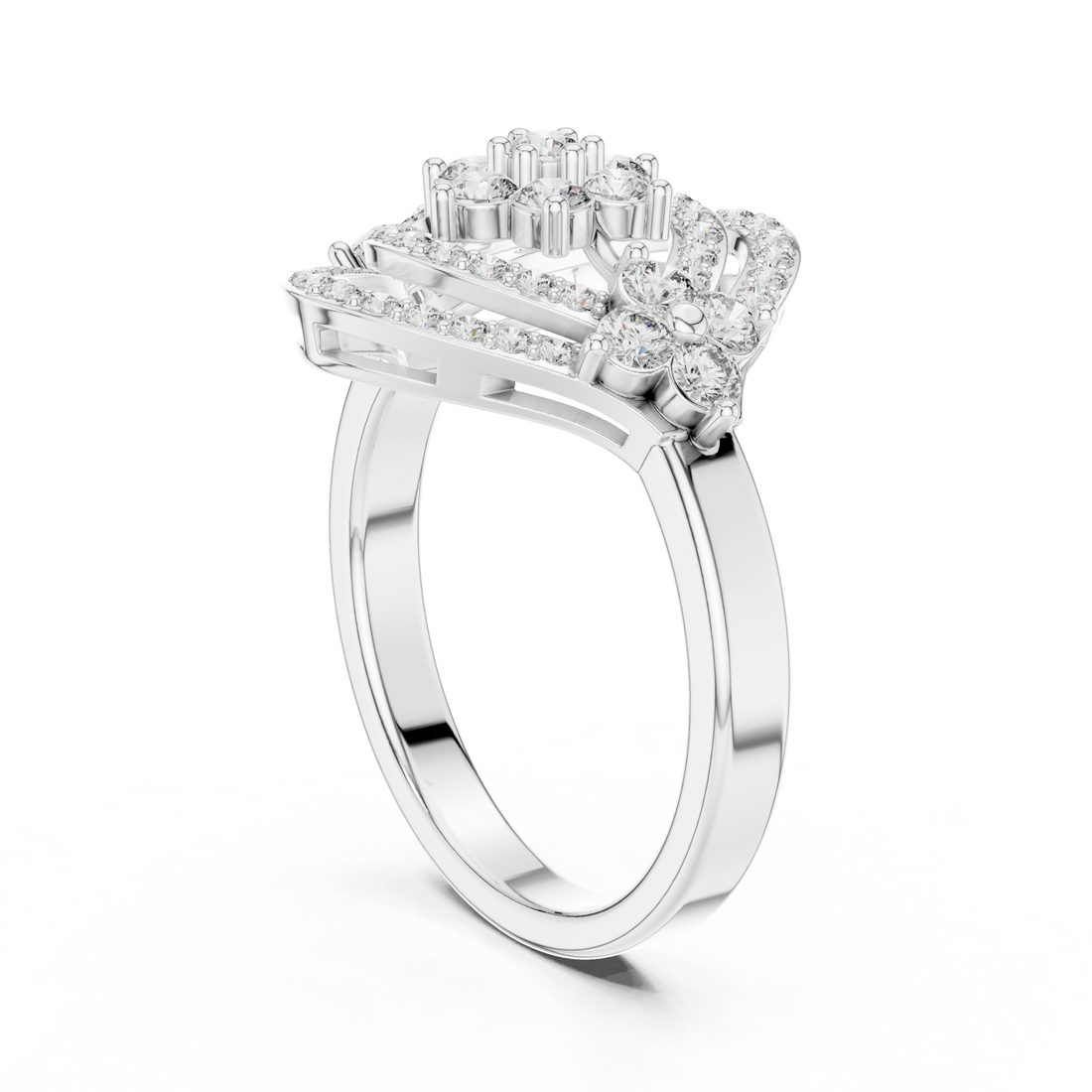 Round Cut Diamond Cluster Halo Statement Ring
