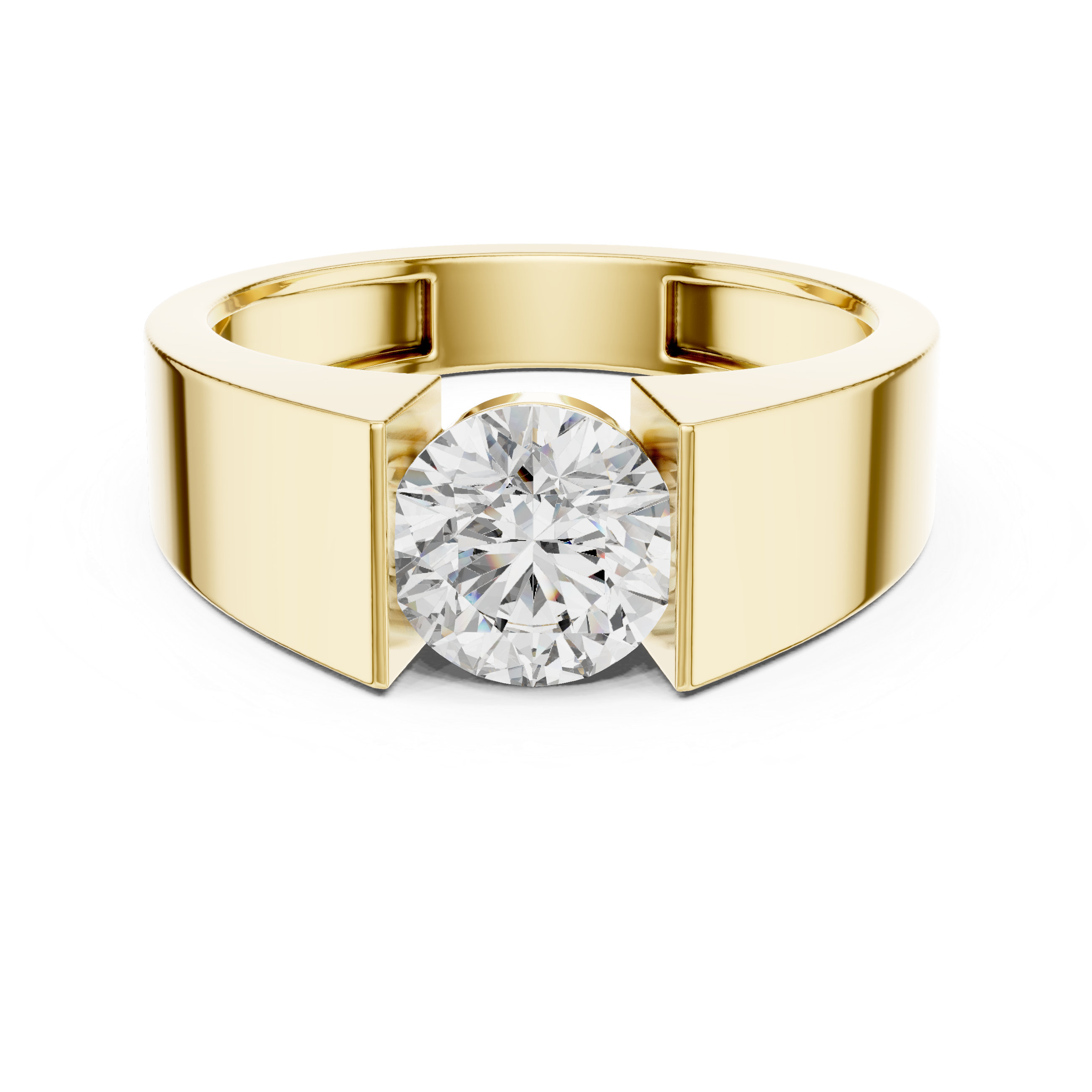 Round Cut Diamond Signet Solitaire Ring