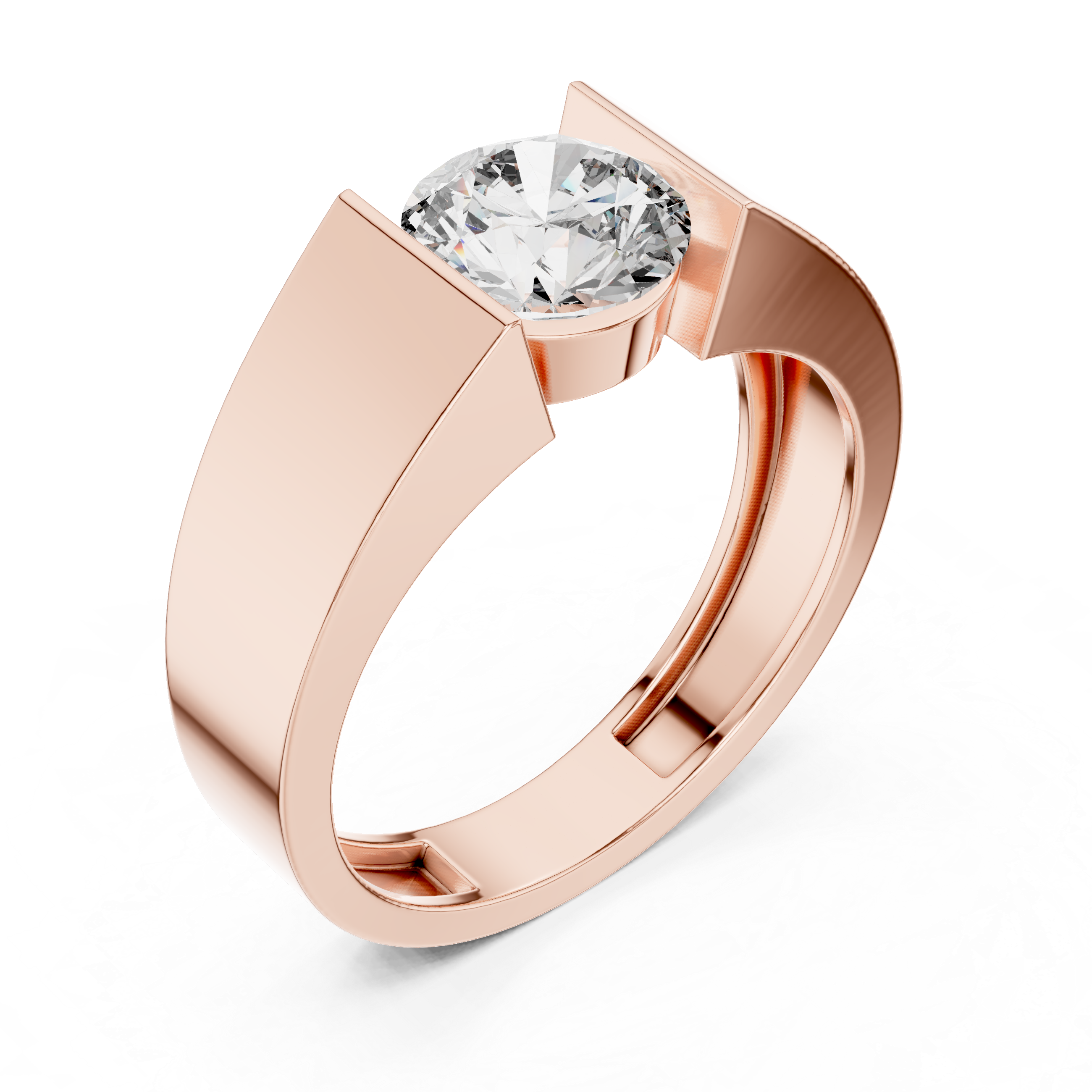 Round Cut Diamond Signet Solitaire Ring