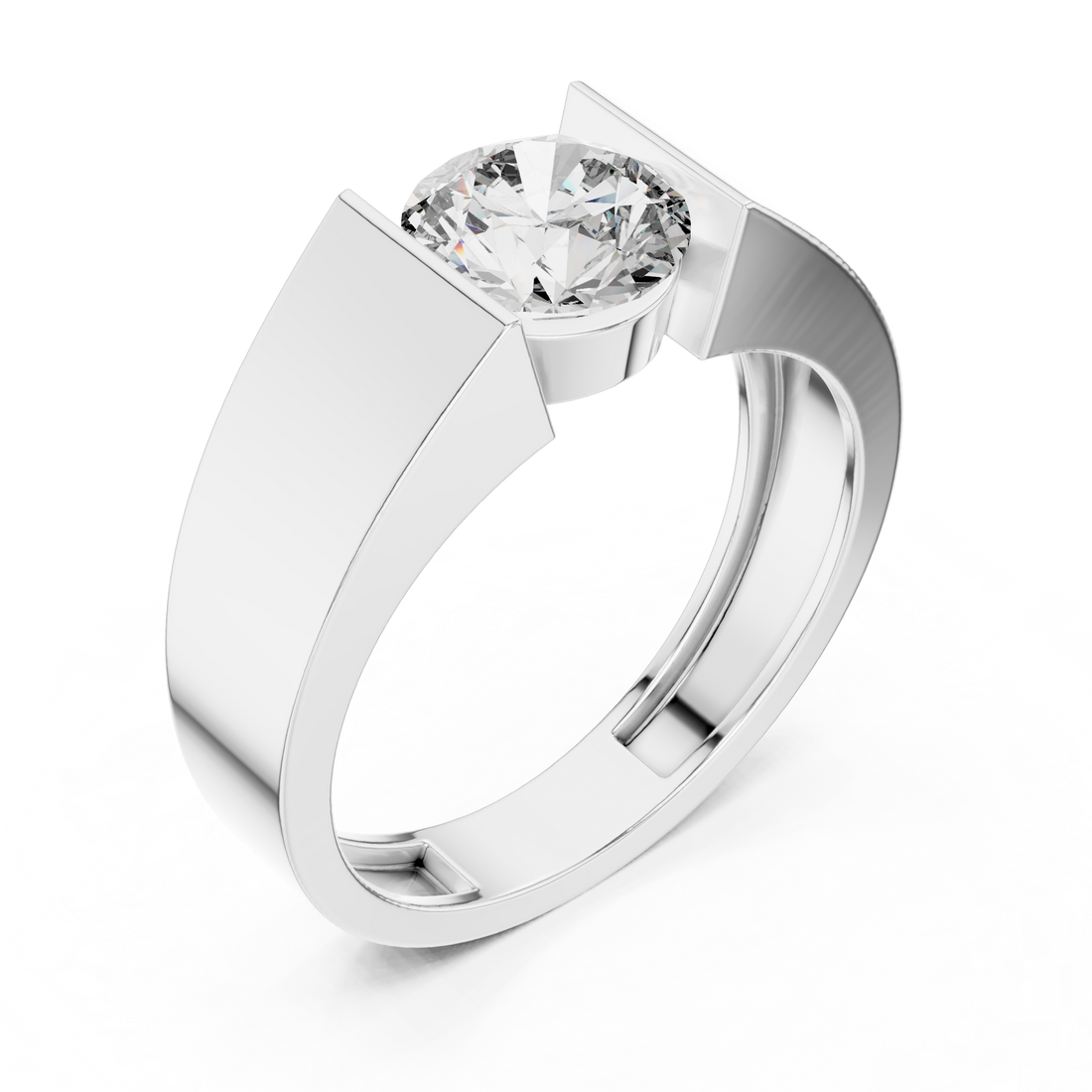 Round Cut Diamond Signet Solitaire Ring